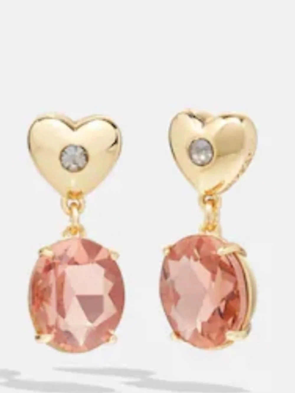 COACH Pink Crystal Heart Drop Earrings - Gold Tone - Picture 3 of 5